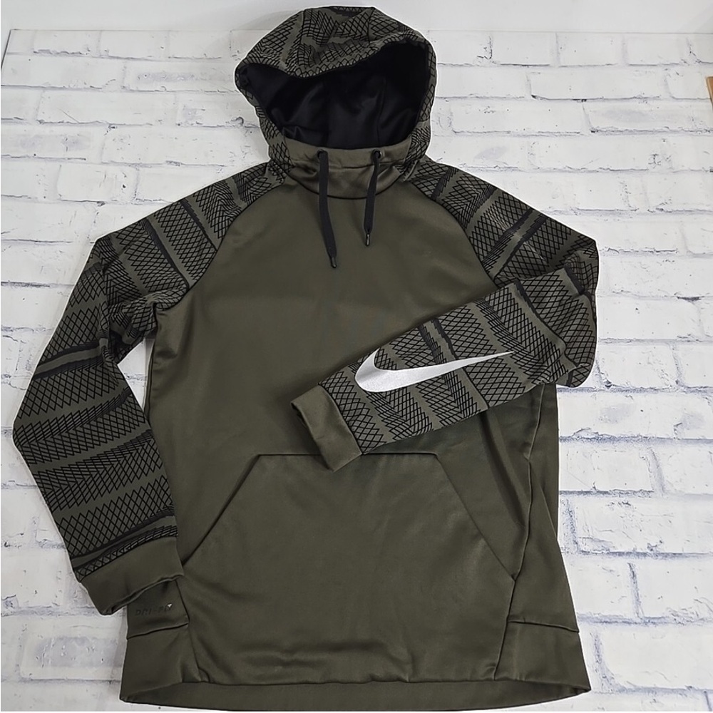 Nike Olive Hoodie with Patterned Sleeves